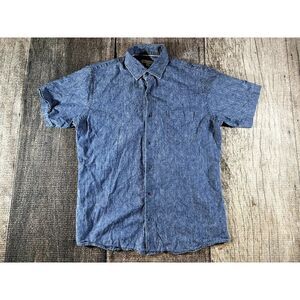 Peter Millar Button Down Chest Pocket Blue Palm Leaves Shirt Mens Medium